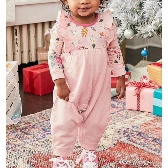 Matilda Jane Other - Matilda Jane Baby Girls Pink Floral Ruffle‎ Romper Jumpsuit 12-18 Months